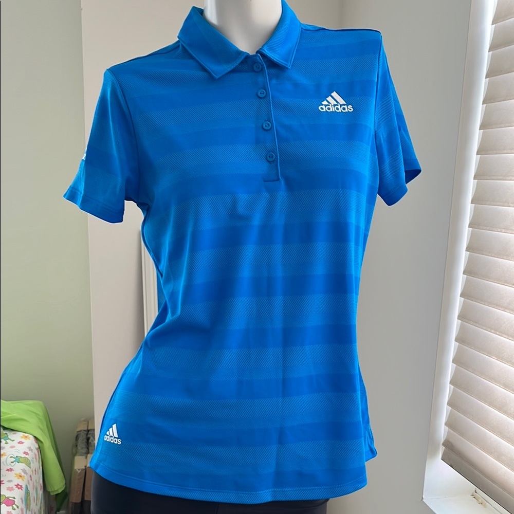 Adidas Women’s Blue Fitted Polo Shirt Short Sleeve M New